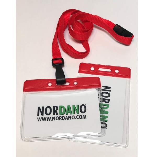 Billede af Kortholder / bæreetui blød plast 86 x 54 mm rød top / klar med rød lanyard. (60270315/60270305)+60270545